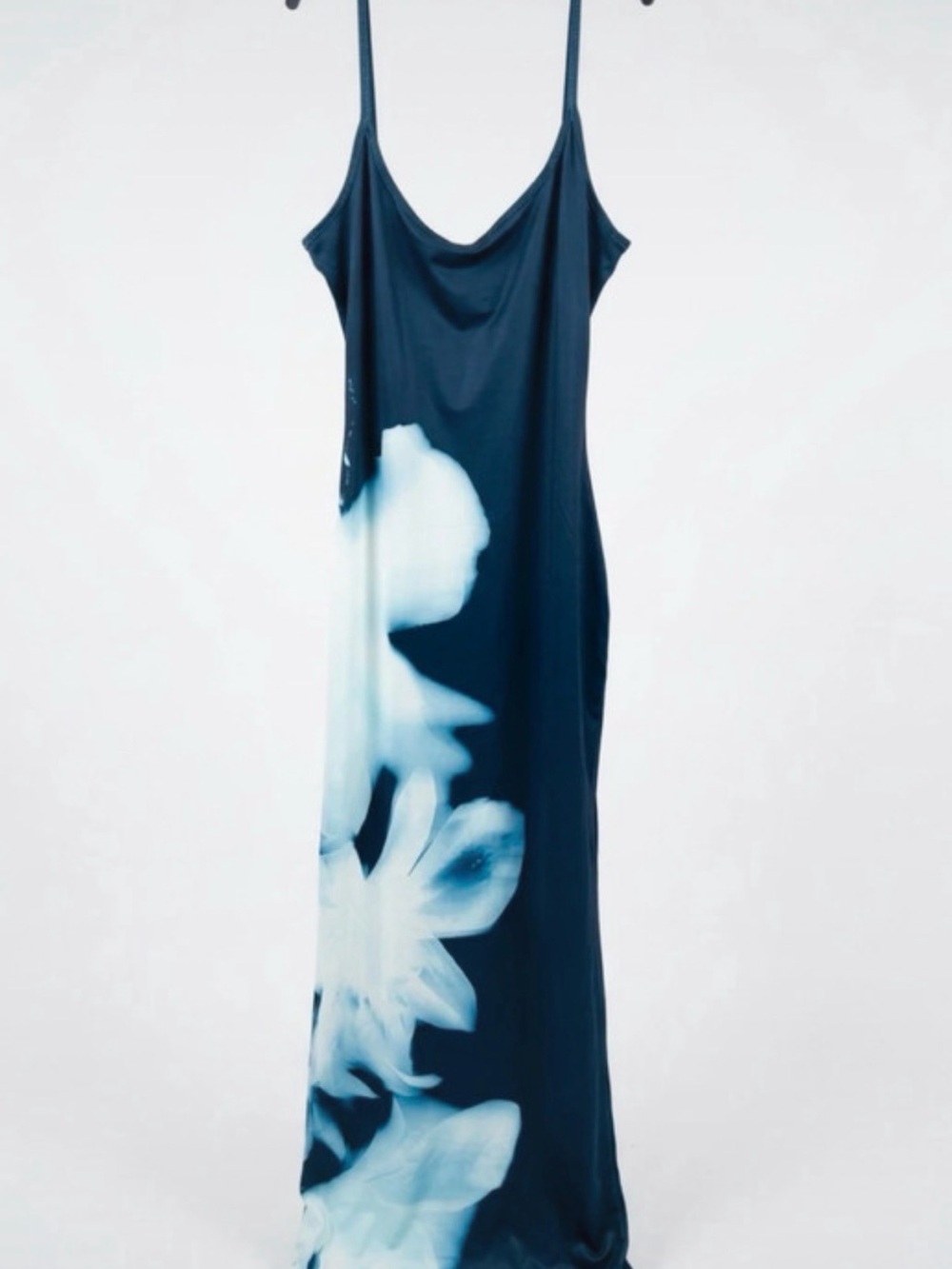 Source Unknown Navy Blue Maxi Slip Dress with Pale Blue Floral Print